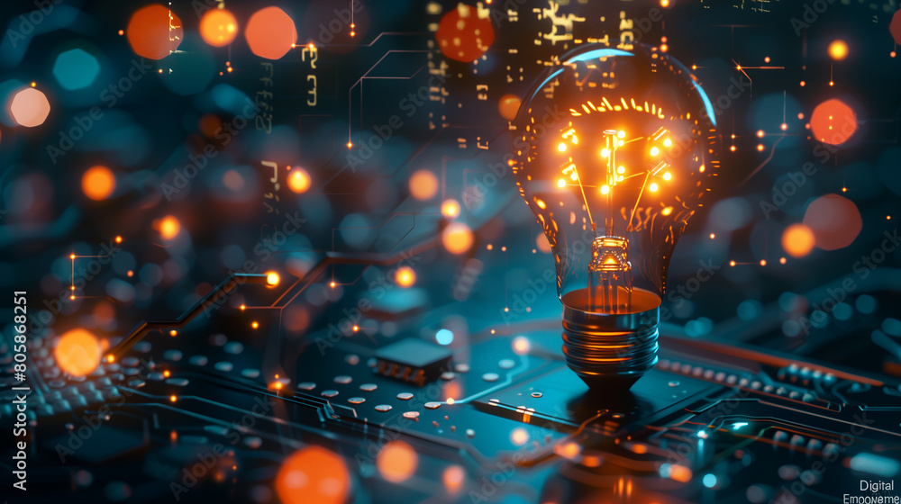 Poster digital empowerment is a lightbulb shining brightly, representing how access to digital resources an
