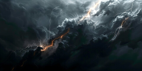 Thunderstorm and lightning in a dark sky