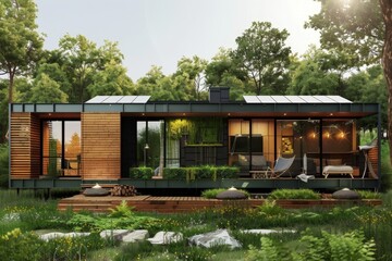 Fototapeta premium Stunning, energy-efficient house design for eco-conscious living in the contemporary era