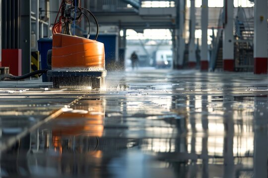 Industrial premises cleaning concept during the day for effective workplace hygiene