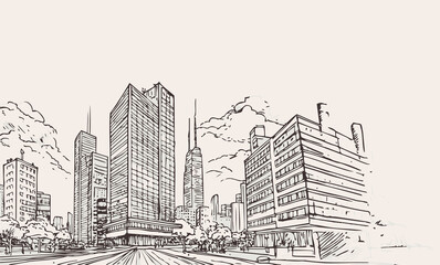 Fototapeta premium city building sketch