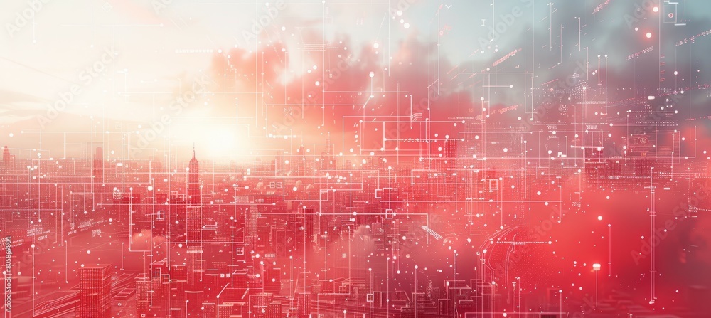Poster Technology circuit network red background. Generative AI technology.	
