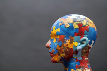 Human head profile with jigsaw puzzle pieces - cognitive psychology or psychotherapy concept