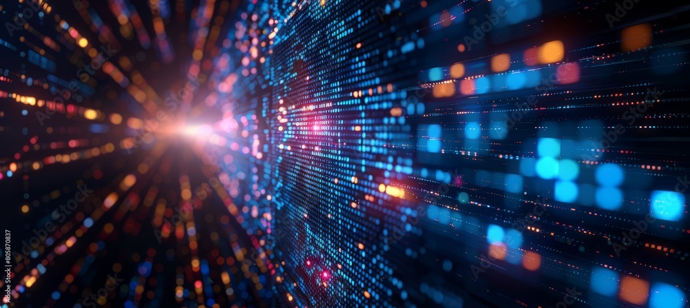 Poster Digital cyberspace technology background. Virtual data wireless flowing. Generative AI technology.	
