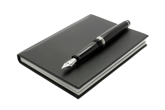 Black Book Cover with a pen , transparent background