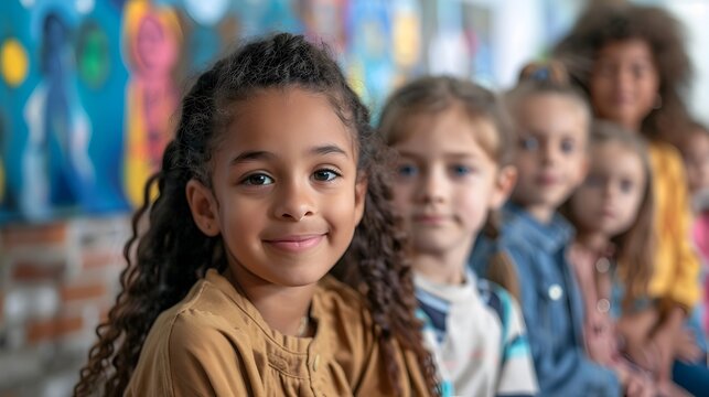 Diverse Group of Children Engaged in Inclusive Art Class Fostering Creativity and Acceptance