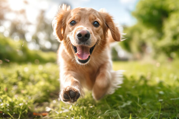 Golden Retriever Catching Ball Outdoors