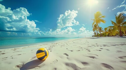 Realistic photo of a volleyball game on a sunny beach during summer