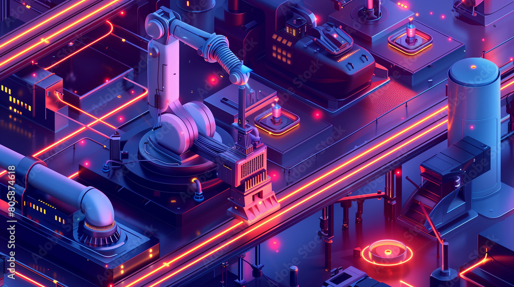 Poster smart factories and robotic automation optimizing production processes and supply chain management.
