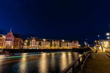Fototapeta premium night view of the old town long exposure Amsterdam