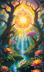 Fototapeta premium Fantasy art with a beautiful palace in the forest of elves, a beautiful background for a smartphone,