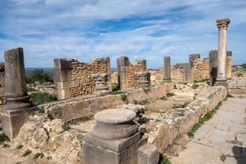 The ruins of roman House of Ephebe,  Archaeological Site of Volubilis, Meknes.  UNESCO World Heritage Site, Morocco
