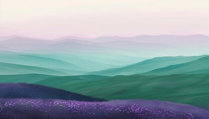 A soothing gradient blending lavender to emerald green, like rolling hills blanketed in heather