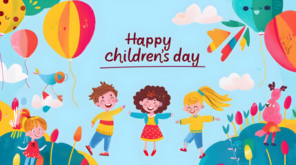 Fototapeta na wymiar Happy children's day ,world children's day celebration ,cartoon illustration,children's day concept background,Generative Ai