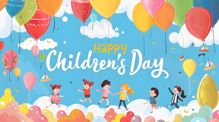 Happy children's day ,world children's day celebration ,cartoon illustration,children's day concept background,Generative Ai