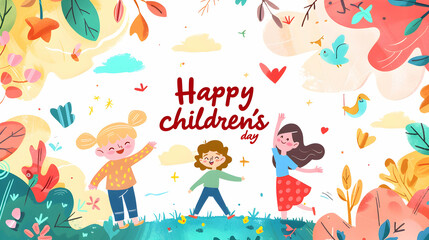 Fototapeta premium Happy children's day ,world children's day ,cartoon illustration,children's day concept background,Generative Ai
