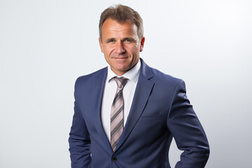 Middle aged man over isolated white background business uniform