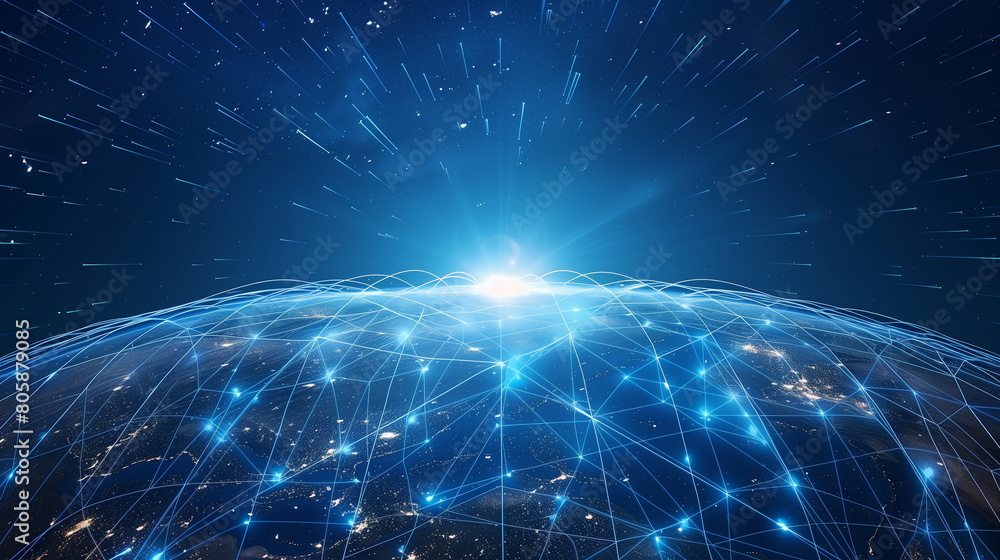 Poster digital transformation in telecommunications with an image showing 5g networks and satellite communi