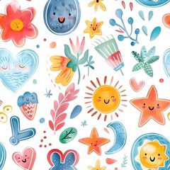 Child-friendly pattern white background tile seamless