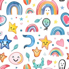 Fototapeta premium Child-friendly pattern white background tile seamless