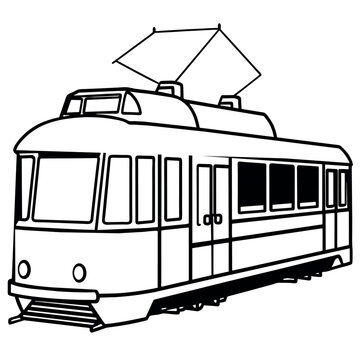recommend clip art: Tram outline coloring book page line art illustration digital drawing