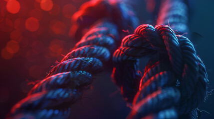 Close up of a rope in night neon effect lights