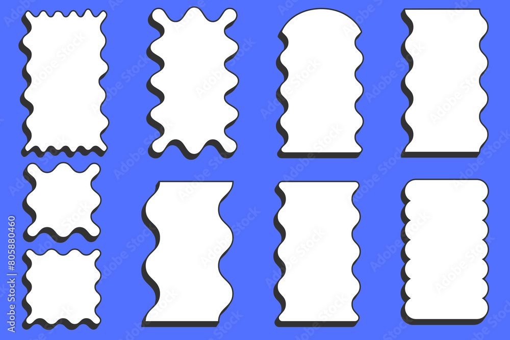 Poster wavy rectangle frame. scallop edge box. outline squiggle vector border. groovy zigzag abstract shape