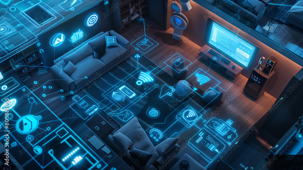 Poster iot devices and connected appliances are protected by encryption and cybersecurity measures to safeg
