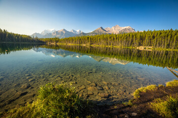 Herbert Lake with Mountain Reflection, Banff National Park , Alberta, Canada.