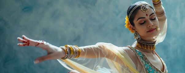 South Asian Female Ballet Dancer Performing in Traditional Ethnic Costume and Jewelry