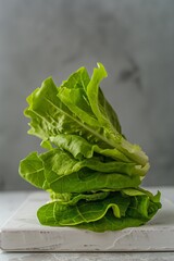 Fresh Stacked Green Lettuce Leaves on Textured Background