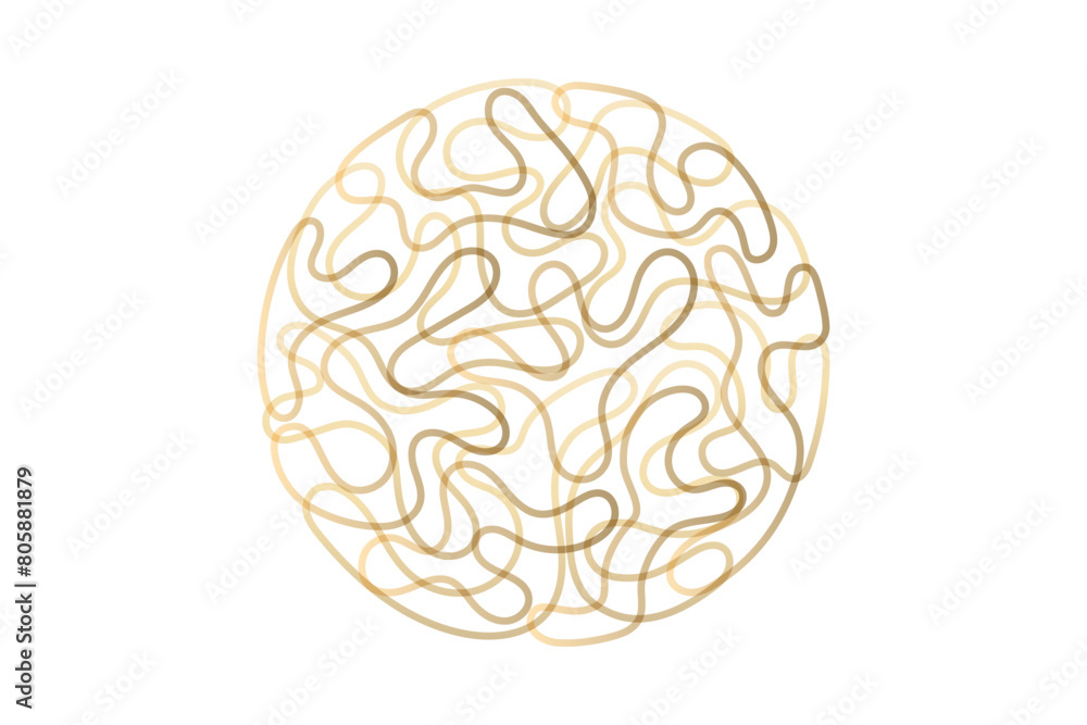 Poster Abstract doodle line in circle shape by gold gradient line like brain isolated on transparent background. Vector illustration in concept of creative, brain, A.I. technology.
