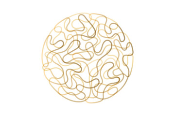Abstract doodle line in circle shape by gold gradient line like brain isolated on transparent background. Vector illustration in concept of creative, brain, A.I. technology.