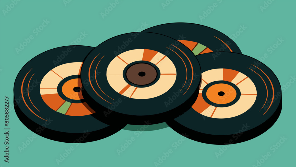 Aufkleber a set of coasters made from sliced vinyl records showcasing the unique grooves and patterns. vector 