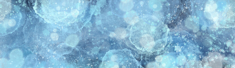 Brush paint watercolor blue textured horizontal background, abstract watercolor background illustration. blue waves, spots, blots. Abstract sea, sky, snow, ocean view. Elegant light banners design