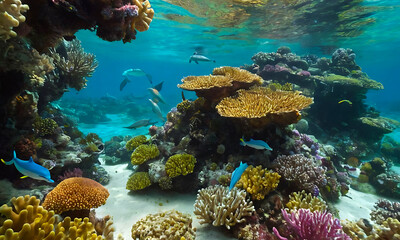 Naklejka na ściany i meble Colorful coral reef in the Great Barrier Reef, Australia.