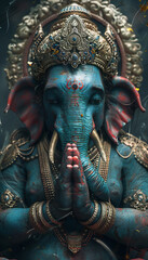 Vertical recreation of Ganesha deity hinduism with hands in pray position