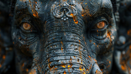 Recreation of frontal indian elephant head statue