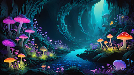 Revealing the Otherworldly of Exploring a Luminous Underground Cavern with Bioluminescent Life