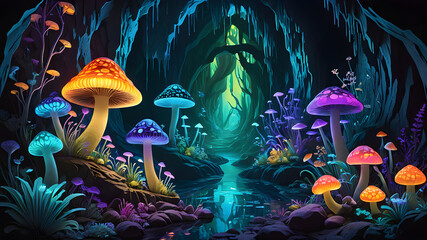 Revealing the Otherworldly of Exploring a Luminous Underground Cavern with Bioluminescent Life