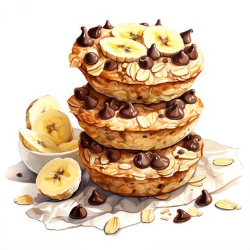 stacked banana oat muffins with chocolate chips clip art preview