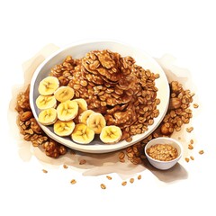 Fototapeta premium Banana Granola watercolor on white background, suitable for crafting and digital design projects