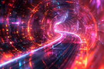 Obraz premium Digital education network, panoramic, glowing pathways of knowledge, vibrant, learning in the future