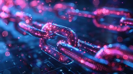 Future of finance blockchain, closeup, with neon encryption, dynamic lighting, digital economy