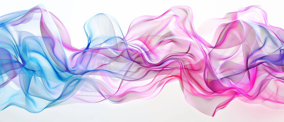 Silky abstract ripples of blue and pink on a white background.