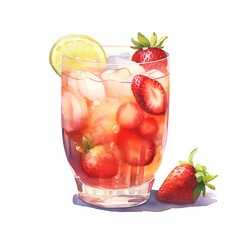 Strawberry Sangria watercolor on white background, suitable for crafting and digital design projects
