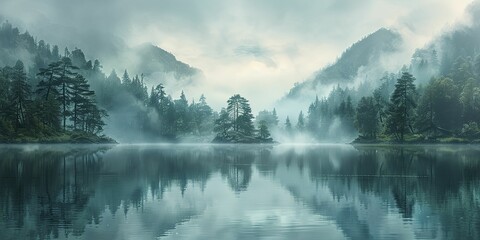 The ethereal wisps of fog danced over the Midsummer morning, heralding a mystical dawn awakening. - obrazy, fototapety, plakaty