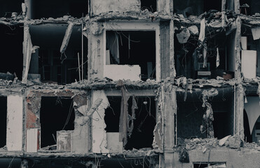 destroyed and burned houses in the city Russia Ukraine war