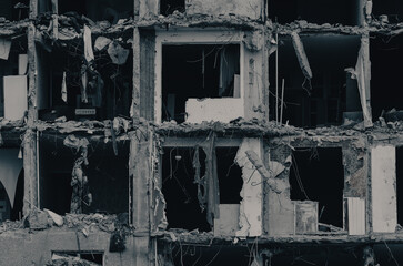 destroyed and burned houses in the city Russia Ukraine war