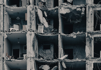 destroyed and burned houses in the city Russia Ukraine war